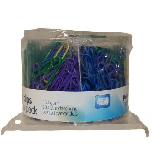 Officemate Intl Rainbow Pack Vinyl Coated Paper Clips 150 Giant/300 Standard - Picture 2 of 3